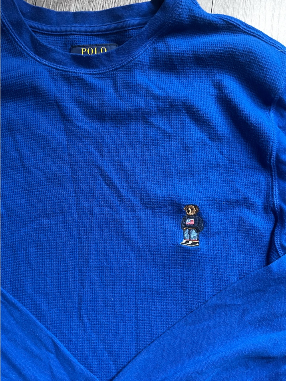 Polo Ralph Lauren Mens knit Bear logo Folded Waffle Long-Sleeve Shirt L - Picture 5 of 10